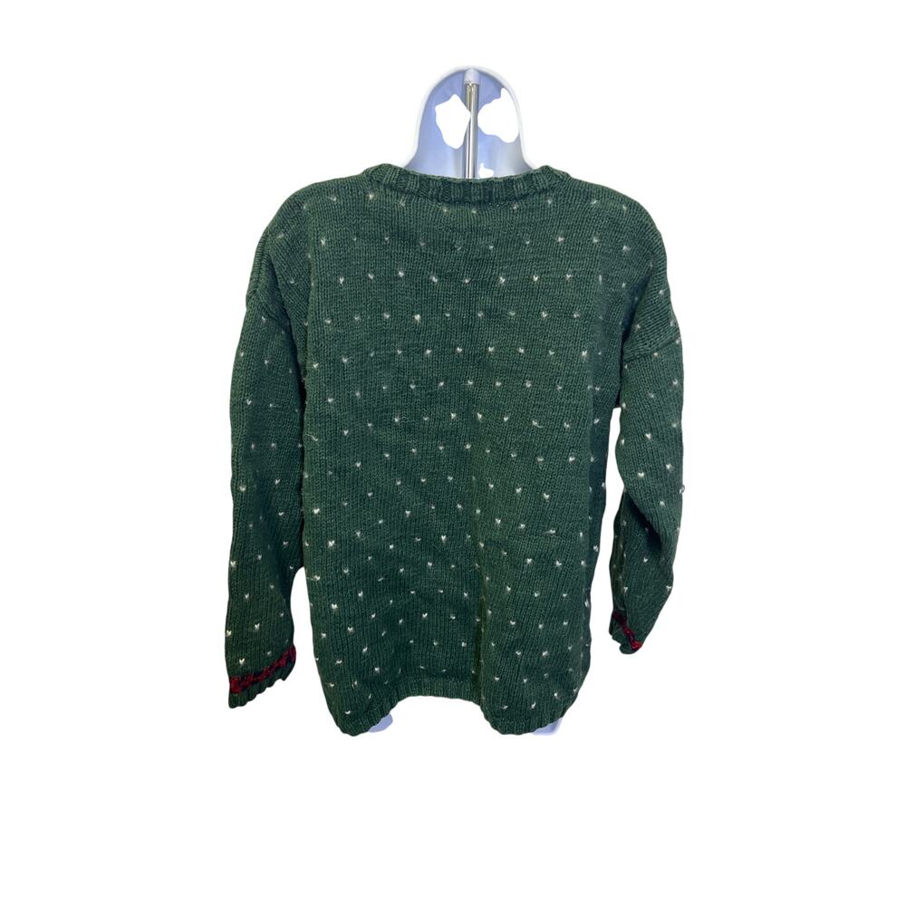 🎅VTG Lord & Taylor Handknit Santa Sweater Women’s S Green Holiday Cozy Knit Top - Picture 3 of 4